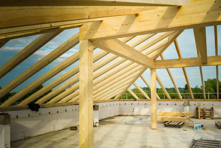 New roof trusses over an open floor